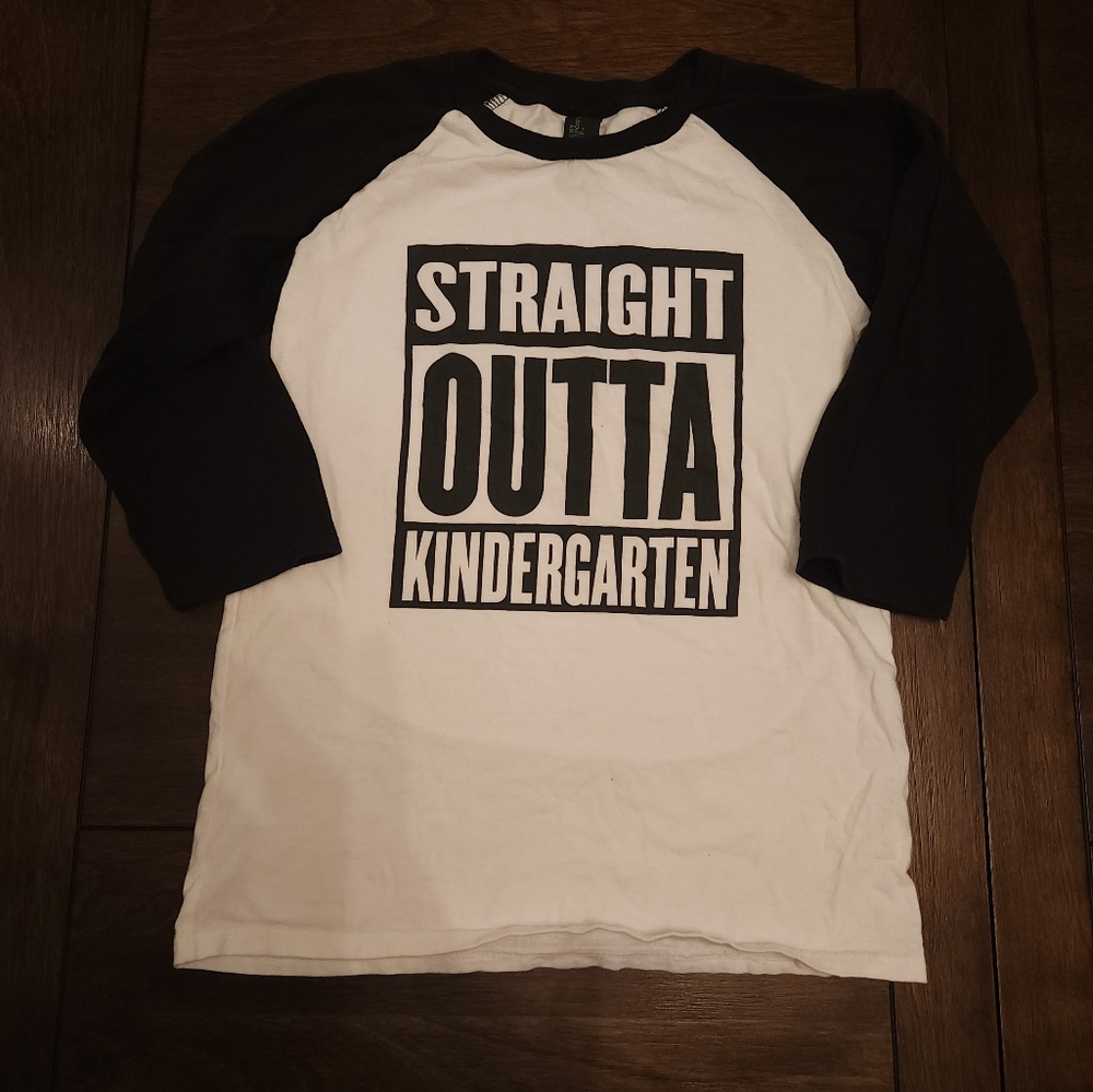 District Black and White Graphic Tee Straight Outta Kindergarten Unisex Small